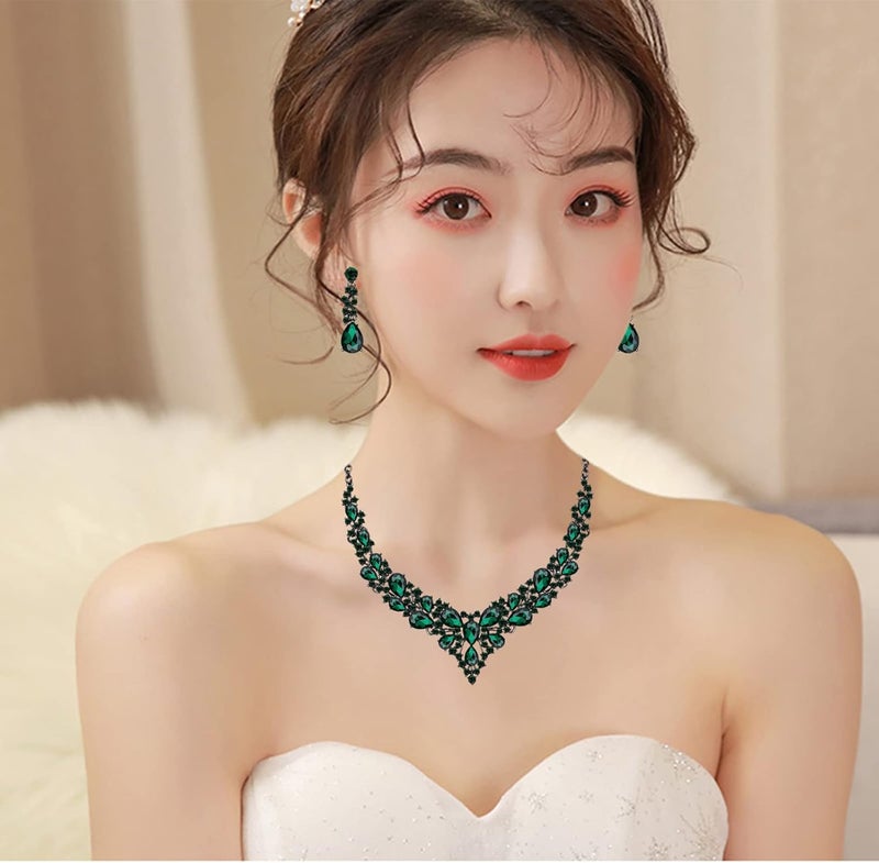CSY 4 Pcs/Set Austrian Crystal Necklace Earrings Bracelet Ring Bridal Jewelry Sets for Brides Wedding Party Costume Accessories Gifts for Women - Image 2